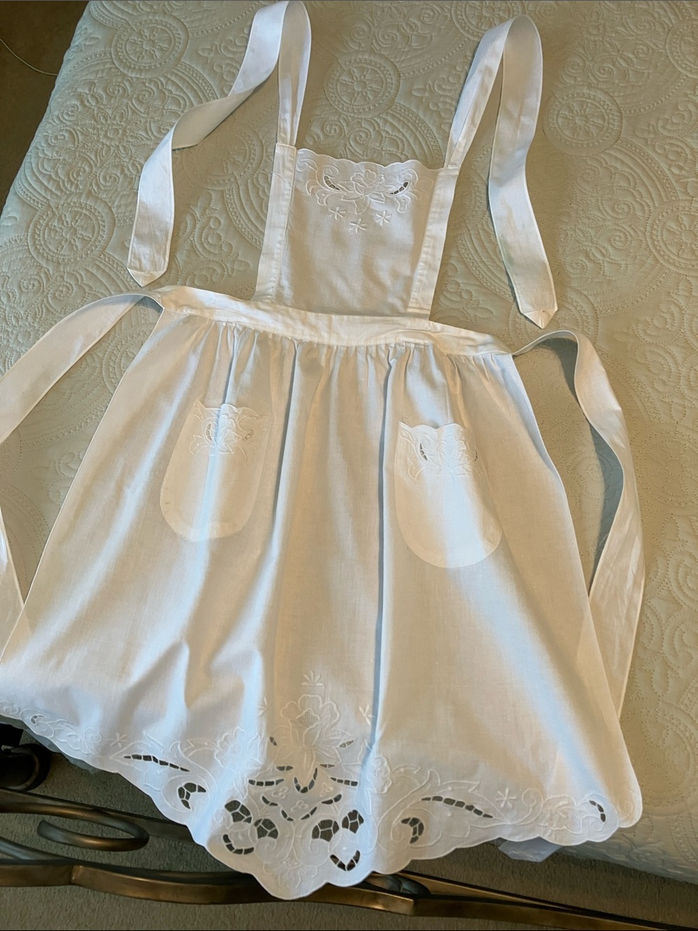 White Embroidered Girls' Apron Dress - Kids Accessories
